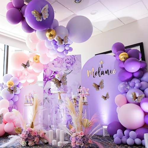 Image of PartyWoo Purple Balloons 66pcs 12 Inch Light Pastel Metallic Purple Lilac Lavender Balloons for Graduation Baby Shower Birthday Bridal Shower Wedding Anniversary Butterfly Princess Party Decorations