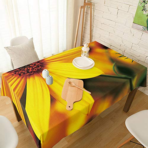 LEO BON Burlap Tablecloths Rectangle DustProof Wrinkle Free Table Protector Sunflower Yellow Flower Table Covers for Parties