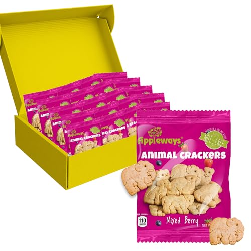 Animal Crackers Snack Packs, 20 Count 0.9 oz Each, Mixed Berry Animal Cracker Toddler Snacks Made with Natural Fruit Bits. Healthy Snacks for Toddlers and Kids by Appleways