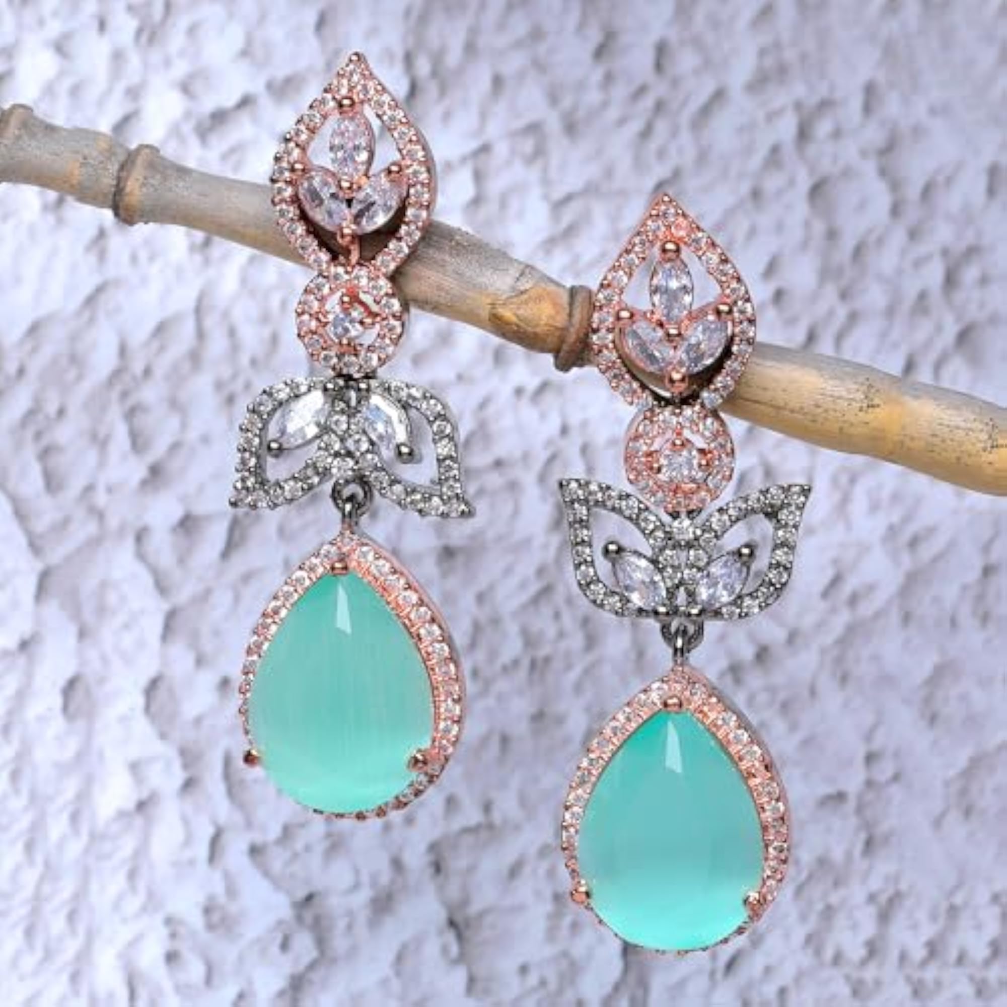 Rhodium-Plated American Diamond Drop Earrings
