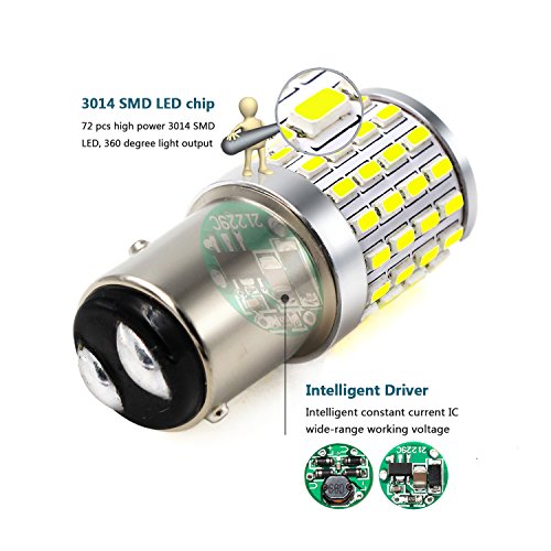 Phinlion 1157 Led Reverse Bulbs Super Bright 3014 72-Smd 2357 7528 Bay15D 2057 Led Bulb For Backup/Drl/Turn Signal/Brake Stop Tail Lights, 6000K Xenon White #TOP1