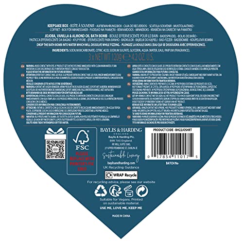 Baylis & Harding Jojoba, Vanilla & Almond Oil Luxury Bath Bomb Heart Trio Gift Set (Pack of 1) - Vegan Friendly - Image 7