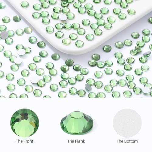 Image of Light Green Flatback Rhinestones, Glass Rhinestones for Nail Art and Craft, Glue Fix, Loose Crystal Gemstones(Lt.Green, SS20, 2880pcs, 4.6-4.8mm)