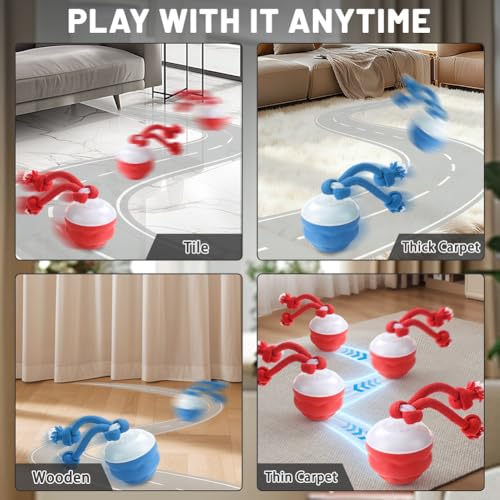 AMFUN Interaktives Hundespielzeug, Interaktiver Spielball für Hunde mit Schnur, Hundeball Elektrisch Ball, 3 Spielmodi, für Kleine Hunde & Welpen(Rot)