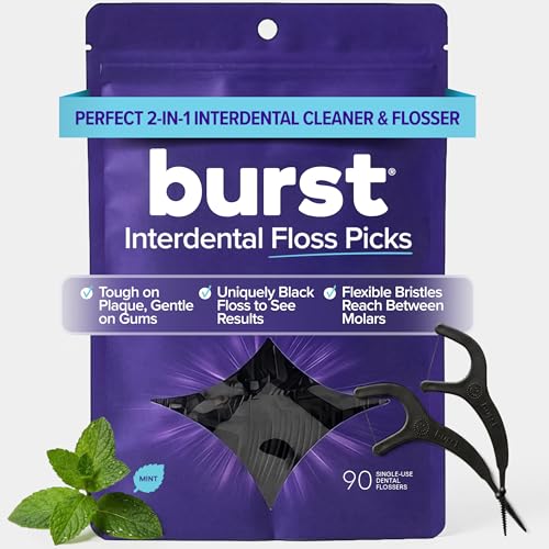BURST Adult Dental Floss Picks (90 Count/1 Pack) | Mint Eucalyptus | Dental Flossable Picks | Tooth Picks Flossers for Adults Gum Health Oral Care & Hygiene