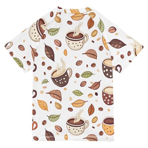 ALAZA Kids Rash Guard Boys Toddler Swim Shirts Short Sleeve Coffee Cups Leaves UPF 50+ 3T2