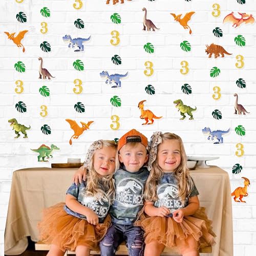 Image of 52Ft Dinosaur Birthday Decorations for Boys - Rex 3rd Dinosaur Birthday Banner Garland Streamers Backdrop Dino Theme Jurassic World Party Decor