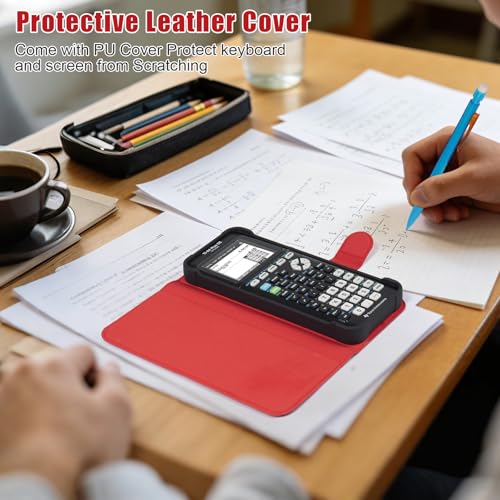 Image of YouKnow PU Leather Protective Case Compatible with Texas Instruments TI-84 Plus CE Color Graphing Calculator with ID Card Slot (Only Case) (Red)