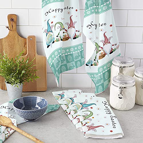 Beisseid Easter Day Kitchen Towels Bunny Ears Gnomes Dish Cloth Fingertip Bath Towels Easter Egg Check Plaid Floral Hand Drying Soft Cotton Tea Towel Set, 18X28In 2Pcs #TOP2