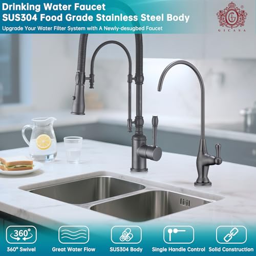 Image of Stainless Steel Sink Drinking Water Faucet, Sink Water Filter System, Suitable for Most Reverse Osmosis or Water Filtration Systems, Stainless Steel Reverse Osmosis Faucet for Kitchen Bar, Grey
