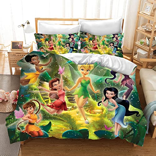 Bfrdollf Fée Clochette et la fée des pirates en microfibre, 135 x 200 cm, parure de lit pour fille, avec housse de couette et fermeture éclair, 15, 220 x 240 cm