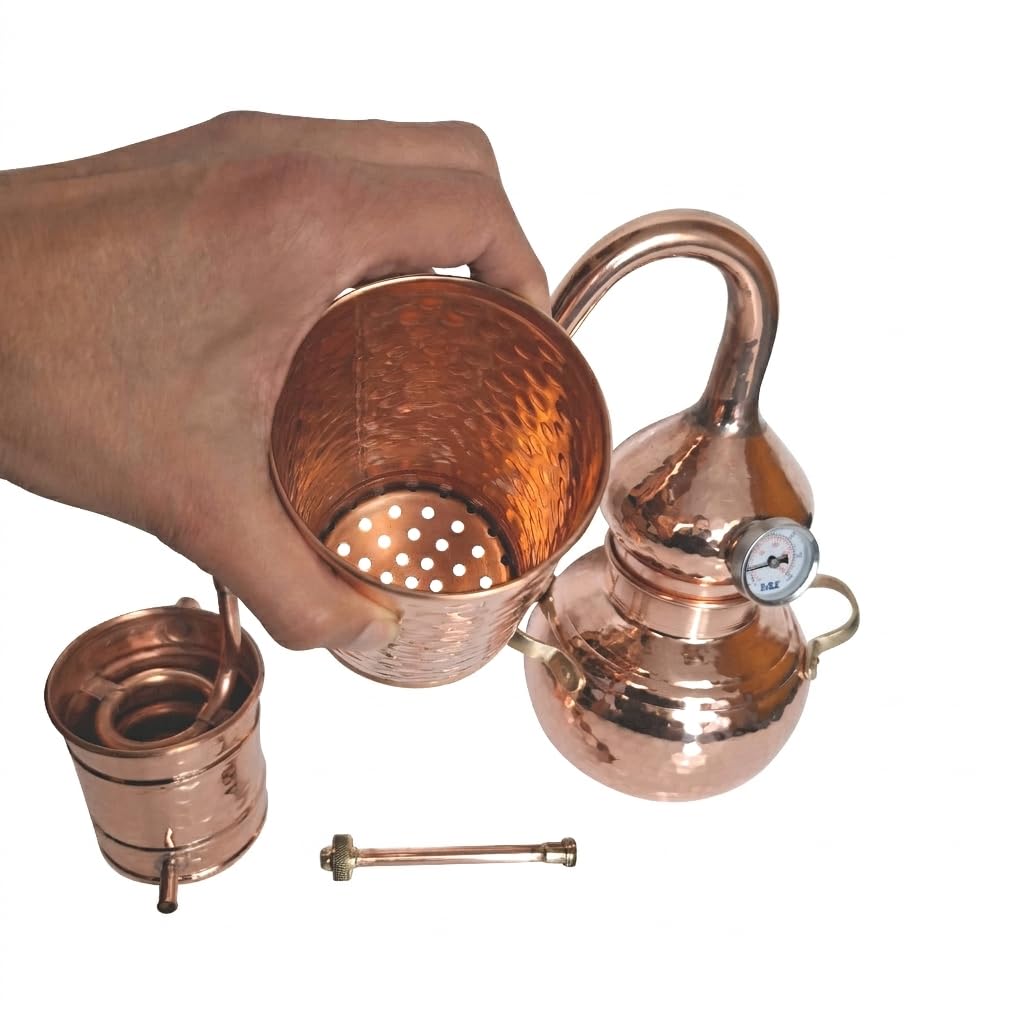 Kolonnenbrennerei aus Kupfer 2L mit Thermometer | Classic Edition | Destillieranlage für Hydrolate, Pflanzenwasser, destilliertes Wasser