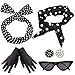Produktbild Yansion 50er Jahre Kostüm Accessoires Damen 1950s Zubehör Set Inklusive Polka Dots Bandana Haarband Ohrringe Handschuhe Katzenaugen Sonnenbrille Schal (Schwarz)