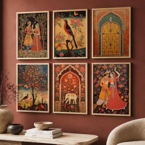 Image of kotart Premium Digital Madhubani Paintings with Frame for Living Room Bedroom Office Room Decor - Pack of 6 (Art 1, 19x25 inch)