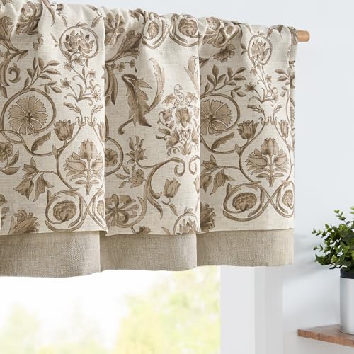 jinchan Linen Valance Kitchen Curtain for Windows Double Layer 16 Inch for Living Room Bedroom...