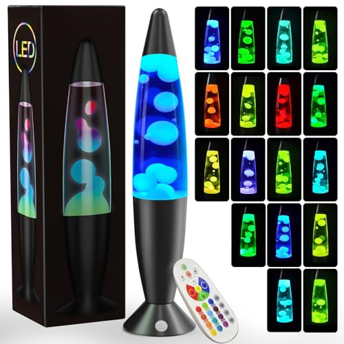 AONESY 13.5 Inch Relaxing Mood Night Light with Remote 17 Color Changing Small Liquid Motion Lamp for Kids and Adults Retro Lamp Teen Room Decor LED Black Blue Pink Red Purple Classic Motion Lamp