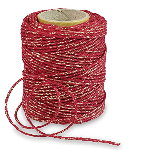 PRÄSENT CHRISTMASTWIST Cord Ribbon, Bordeaux/Gold, 50 m Cord for Festive Decorations and Gift Wrapping 2 mm Width