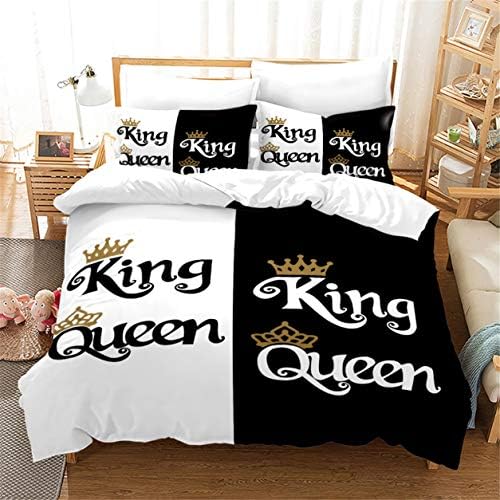 EDUMEYA Black and White Duvet Cover Set King and Queen Bedding Set for Couple 3 Piece Romantic Valentine's Day Presents King Size 1 Duvet Cover 2 Pillow Cases