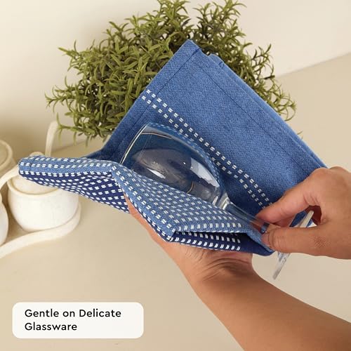 Image of Encasa XO Cotton Kitchen Towel Set - Super Absorbent 70x45 cm Tea Towels & Dish Cloths for Washing Up, Drying Dishes, and Cleaning - Ultra Soft and Durable - Pack of 4 - Blue