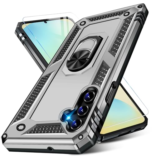 Image of for Samsung Galaxy S24 FE Case with Screen Protector, Military Grade Rugged Shockproof Galaxy S24 FE 5G Heavy Duty Protective Cover for Samsung S24 FE Magnetic Ring Kickstand Phone Case (Silver)