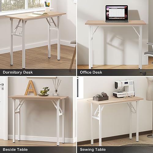 Image of Need Small Computer Desk 31.5x15.7 Inch Folding Home Office Table Pink Oak | White Frame Writing Gaming Work Table /Sturdy Foldable Study Table for Small Space /Dormitory, No Assembly Required