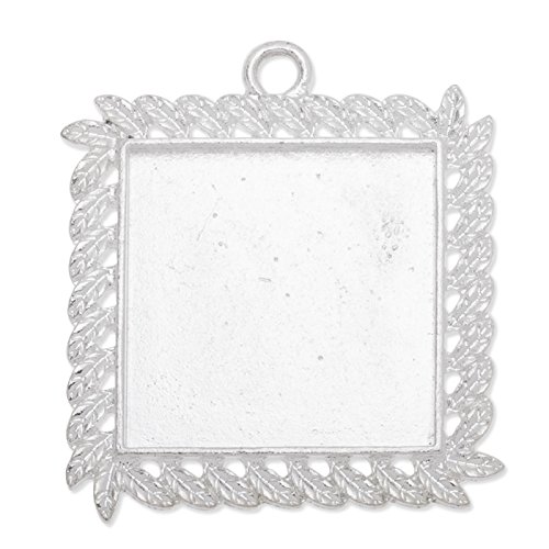 Rosebeading Leaf Lace 25x25mm Silver Plated Square Cabochon Settings-20pcs/lot