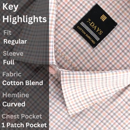 Image of 7-DAYS Men's Premium Checks Formal Shirt - Cotton Rich, Regular Fit, Full Sleeve, with Pocket, Wrinkle Resistant - Stylish Office & Everyday Wear.