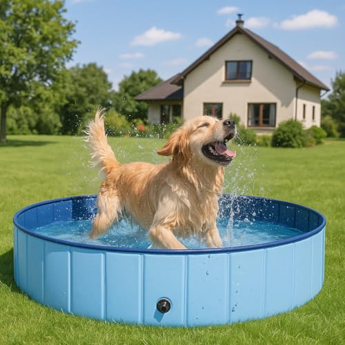 Hundepool faltbar – Robustes Planschbecken Pool für Hunde & Katzen, rutschfest mit Ablassventil, tragbar & in verschiedenen Größen erhältlich. (120 x 30 cm)