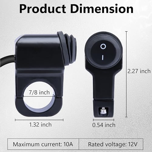 Image of Motorcycle Handlebar Switch 12V, Waterproof Motorcycle Light Toggle Switch | Aluminum Alloy ATV Light ON Off Switches, for Motorcycle ATV UTV Scooters, Fits 7 /8 inch Handlebars (22mm)