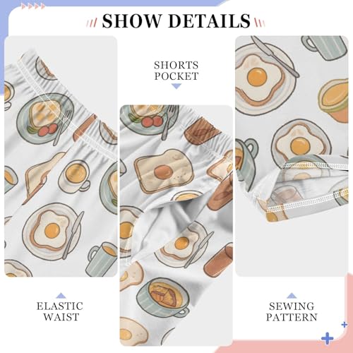 Pajama Pants Lounge Sleep PJ Bottoms Sleepwear Elastic Waist Drawstring S Breakfast4