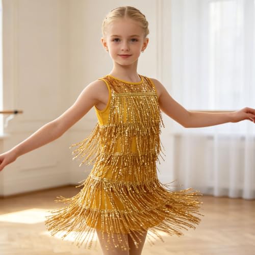 Vestido de recital latino con flecos para clases de baile 6