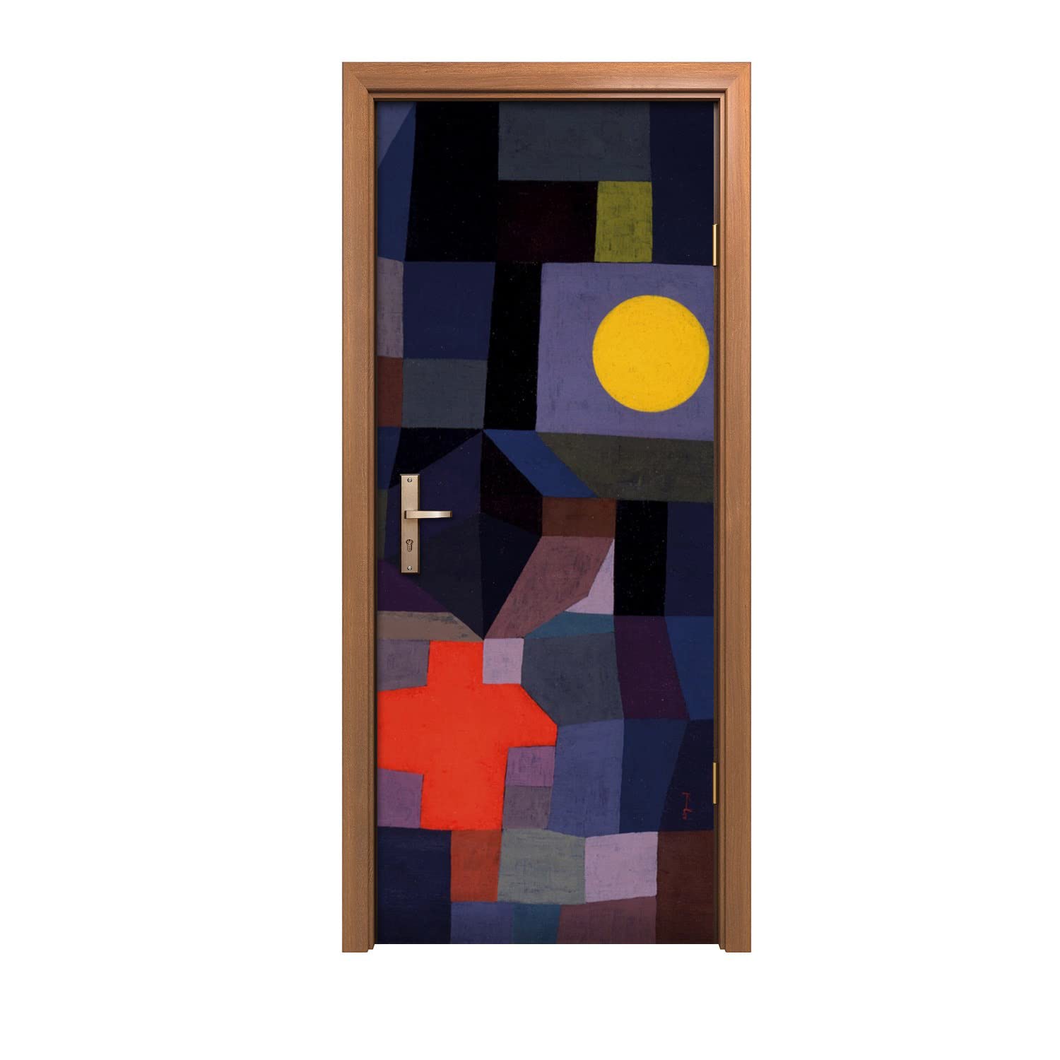 Autocollant de porte murale 90x200cm haute définition Feu sur la pleine lune effet trompe-l'œil