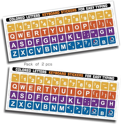 Image of Pack of 2, Large English Keyboard Stickers Big Letter Alphabet Typing US English Language Replacement Stickers for Laptop PC Desktop Computer Black Lettering Water Proof (Rainbow Theme)