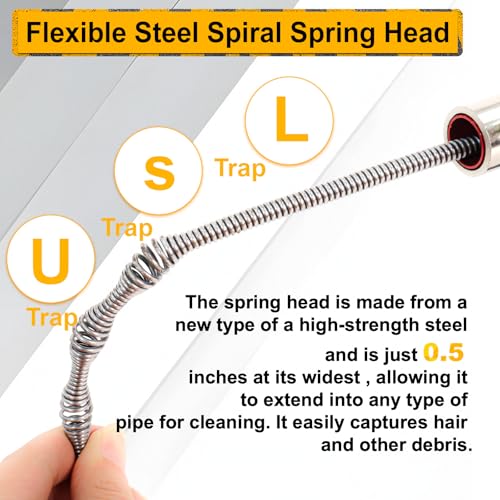 Image of 50FT Drain Auger with Drill Adapter, Manual or Powered Drain Snake | Plumbing Clog Remover, Flexible Cable, Manual Crank or Drill Operation, Kitchen Bathtub Shower Drains