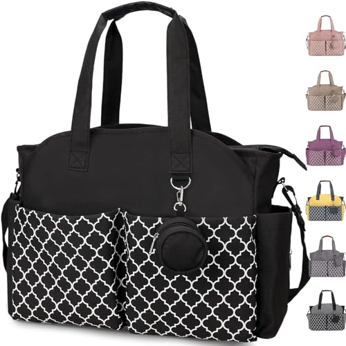 Image of ROSEGIN Baby Diaper Bag Tote for Girls and Boys with Pacifier Case, Large Tote Diaper Bag for Moms, Travel & Work, Stylish Mommy Bag for Hospital, Baby Shower Gifts, Black