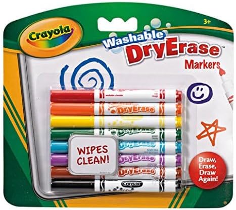 CRAYOLA Washable Dry-Erase Markers - Assorted Colours (Pack of 8) | Low Odour, Easy Wiping Colouring Fun! Ideal for Kids Aged 3+