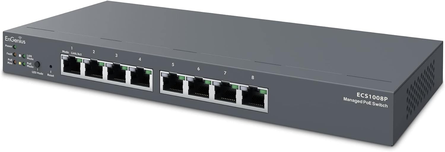 EnGenius ECS1008P Cloud Managed Gigabit 55W 8-Port PoE Switch