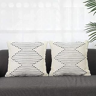 hi-home 2 Pack Boho Cushion Covers 30x50cm, Decorative Throw Pillow Covers Woven Tufted Cotton Pillowcases Large Cushion Cover for Couch Sofa Bedroom Livingroom with Invisible Zipper (Cream White)