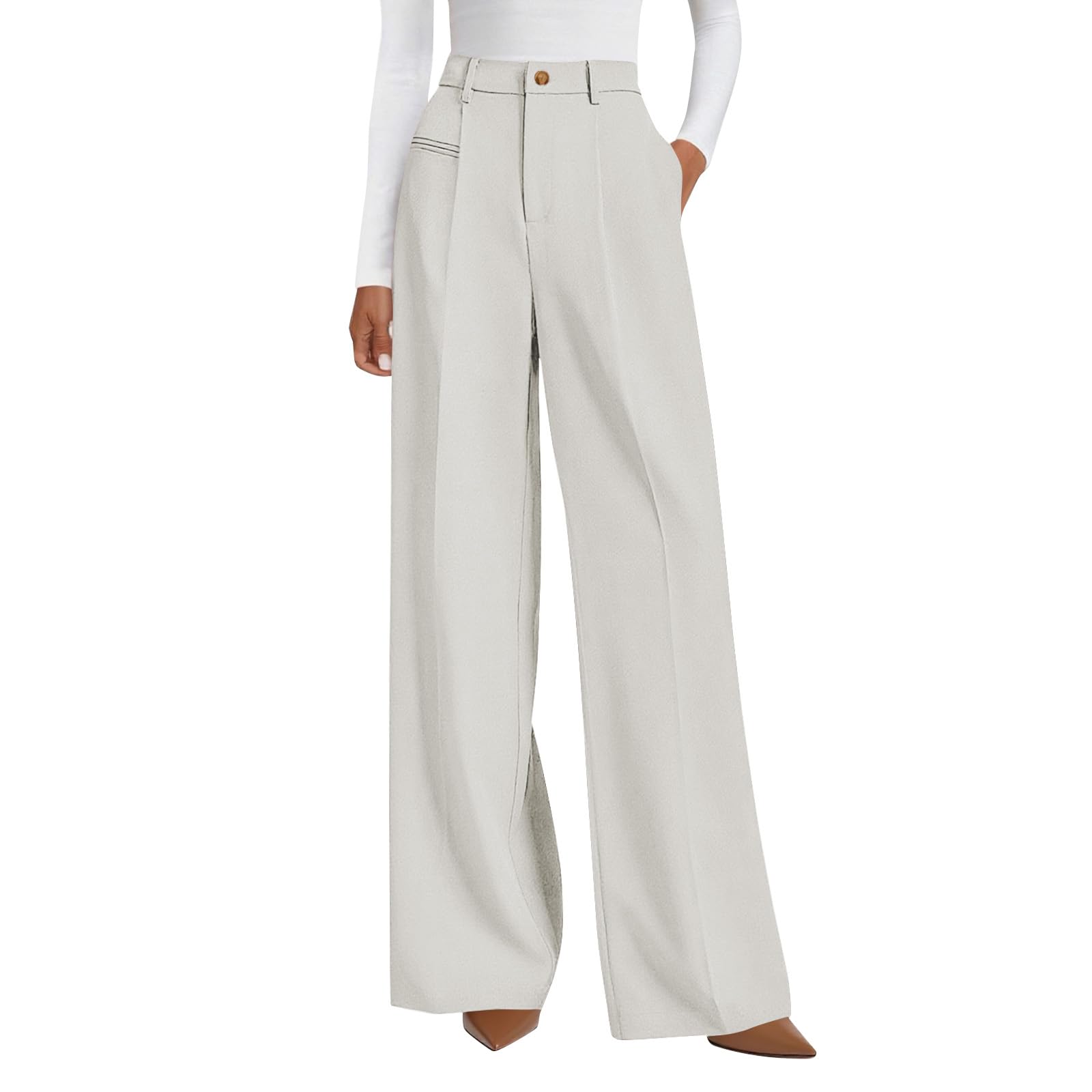 Womens Dress Pants for Work Dressy Flowy Palazzo Pants Business Casual Elastic High Waist Slacks Comfy Dress Slacks