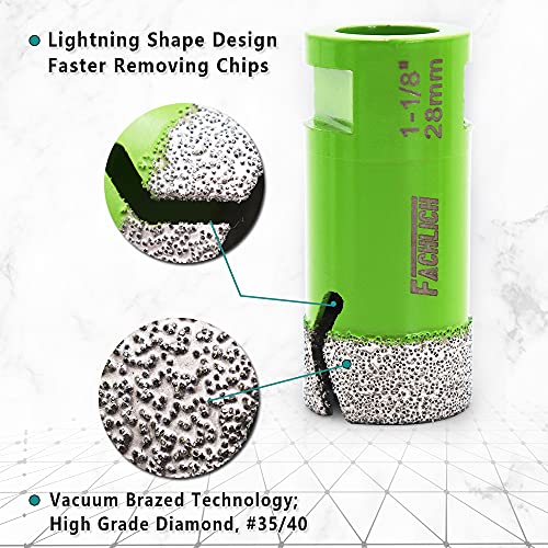 Image of Diamond Core Drill Bit,2pcs Diameter 1-1 /8 inch 28mm Thread 5 /8-11,Vacuum Brazed Dry Wet Hole Saw for Porcelain Tile,Granite,Marble,Concrete,Masonry,Brick