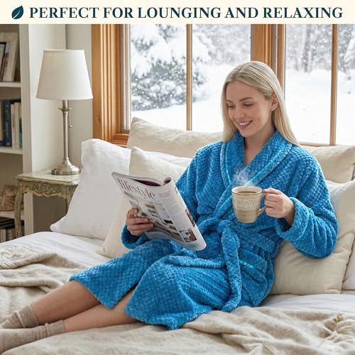 Image of PAVILIA Plush Robe for Women, Soft Fleece Long Spa Robe, Ladies Bathrobe with Pockets