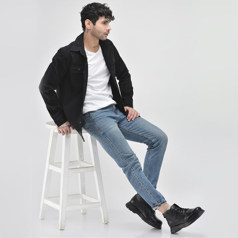 Image of FAUSTO Men Genuine Leather Lace Up Ankle Boots | High Ankle Shoes | Featherlite Memory Cushion Boots | Casual and Work Wear