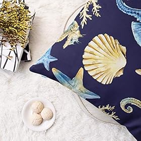 CaliTime Throw Pillow Cases Pack of 2 Cozy Seahorse Conch Shell Coral Starfish Print Cushion Covers for Couch Bed Sofa… 519yN3nPD4L. SS280