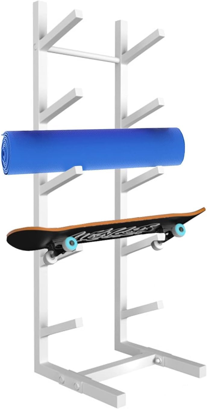 5-Tiers Snowboard Display Holder for Garage, Skateboard Rack Floor Stand, School & Room Corner, Sturdy Wrought Iron Mat Storage Shelf (Black)