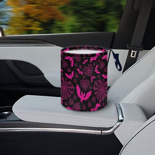 Image of Pensura Car Trash Can Waterproof Pink Spiderweb Bat Car Trash Bag Hanging Portable Foldable Multipurpose Trashs Bin Waste Basket Auto Accessories for Cars, Home, Outdoor
