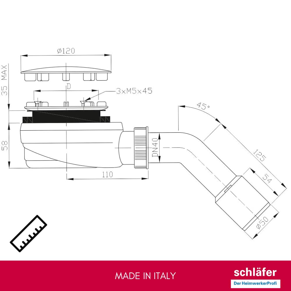 Schläfer 4397006 | Sifone Piatto Doccia Piletta di Scarico per Piatto Doccia Sifonata Ispezionabile, per foro doccia diam 90 mm, Tappo Coperchio Cromato Tubo di scarico diam 40/50 mm