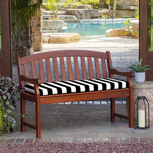 Image of Arden Outdoor Bench Cushion, 46 x 17, Rain-Proof, Fade Resistant Black Cabana Stripe