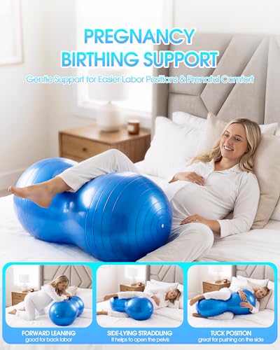 Image of Premium Peanut Ball - 100x50cm Anti-Burst Exercise Ball for Physical Therapy, Pregnancy Labor & Home Fitness Sensory| Non-Slip Design | Quick-Inflate Pump Included