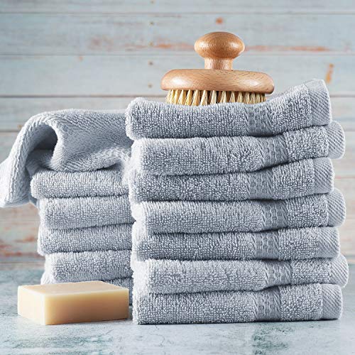 Image of Hearth & Harbor Washcloths 12 Pack - 100% Cotton Washcloth for Body and face, High Absorbent and Soft 13 inchx13 inch Body Wash Cloth, Quick Dry - Ice Blue Washcloths