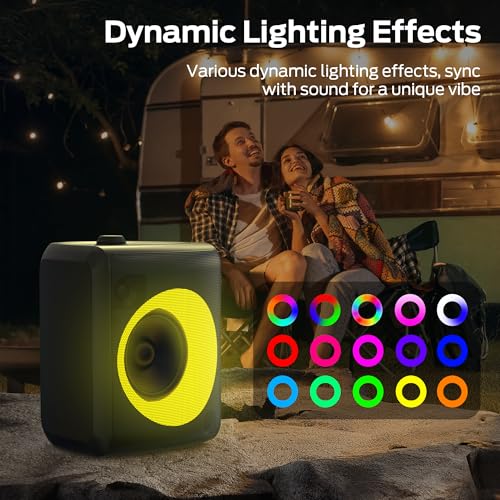 Image of Monster Musicbox Bluetooth Speaker, 60W Loud Portable Wireless Speaker with Dynamic RGB Lighting, Speakers for Outdoor, Stereo Sound, 12H Playtime, IPX5 Water Resistant, Supports TF Card, AUX, Black